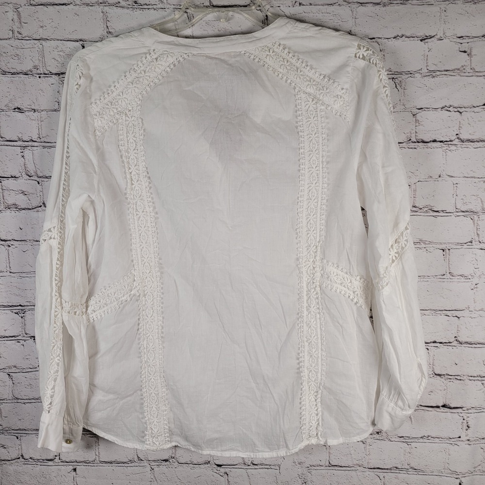 Soft Surroundings White‎ Embroidered Crochet Tunic Top Blouse Bohemian Large - Picture 3 of 7